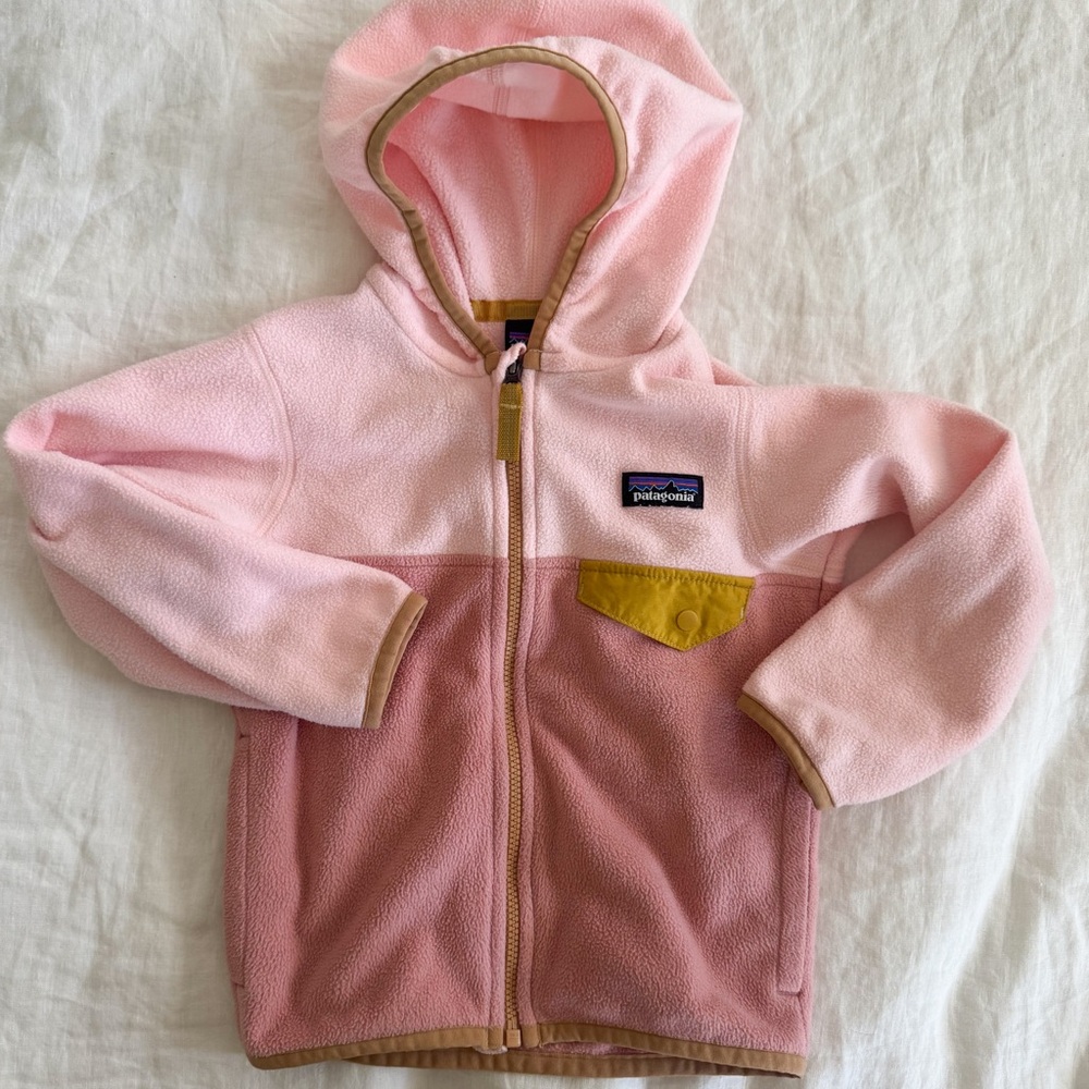 Patagonia Kids Pink and Tan Fleece Hoodie